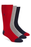 Polo Ralph Lauren Men's Socks, Soft Touch Ribbed Heel Toe 3 Pack In Tartan Red