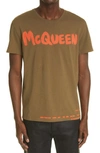 Alexander Mcqueen Graffiti Logo-print T-shirt In Khaki/ Mix