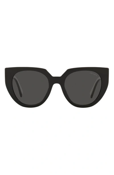 Prada 52mm Cat Eye Sunglasses In Black/talc/ Dark Grey