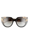 Prada 52mm Cat Eye Sunglasses In Black/ Tortoise/ Grey Gradient