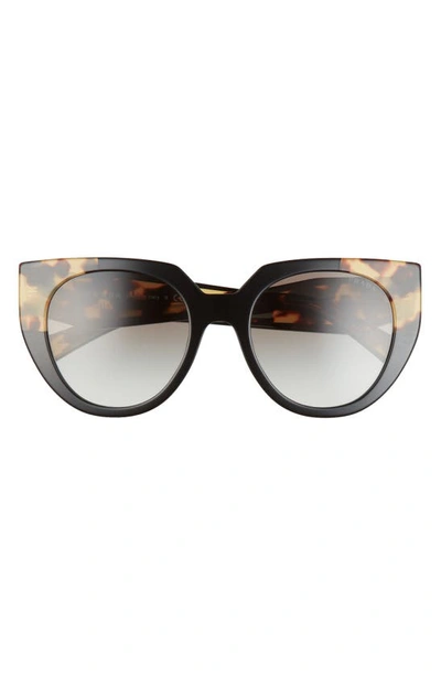 Prada 52mm Cat Eye Sunglasses In Black/ Tortoise/ Grey Gradient