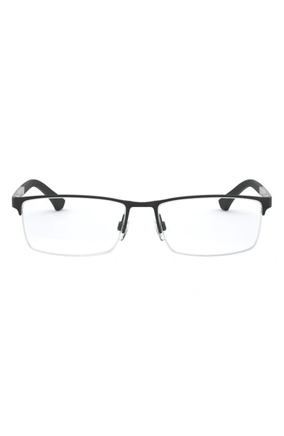 Emporio Armani 53mm Half Rim Optical Glasses In Black Rubber