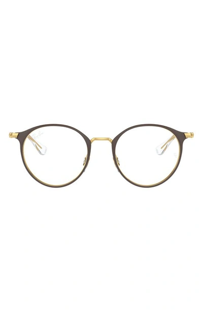 Ray Ban Kids' 48mm Round Optical Glasses In Gold Brown