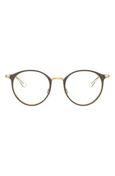 Ray Ban Ray-ban Kids' 48mm Round Optical Glasses In Gold Brown