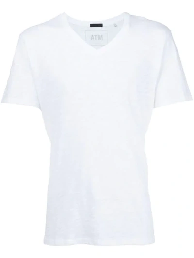Atm Anthony Thomas Melillo Atm Slub Cotton Slim Fit V Neck Tee In White