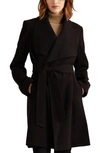 Lauren Ralph Lauren Belted Drape Front Coat In Midnight Black