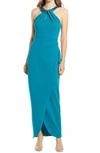 ALEX EVENINGS EMBELLISHED HALTER EVENING GOWN,8160258