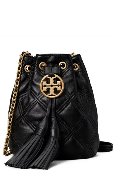 Tory Burch Fleming Mini Leather Bucket Bag In Black