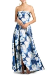 Sachin & Babi Brielle Floral Strapless Gown In Blue Ikat Floral