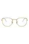 Ray Ban 51mm Round Optical Glasses In Shiny Gold