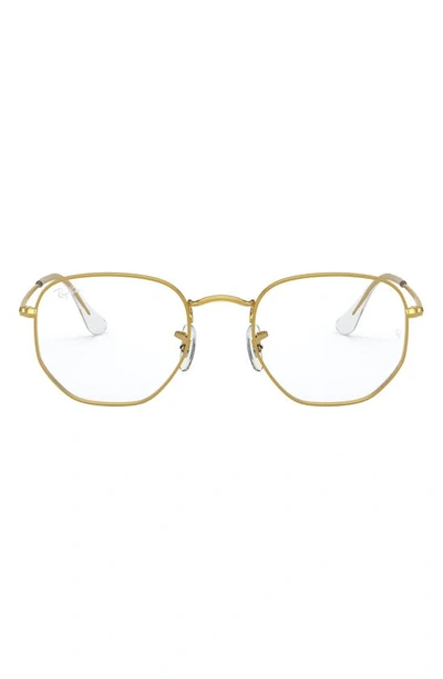 Ray Ban 51mm Round Optical Glasses In Shiny Gold