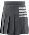 Thom Browne Grey Wool 4-bar Pleated Miniskirt In Grey