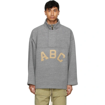 Fear Of God Logo-flocked Cotton-blend Jersey Half-zip Sweatshirt In Grey