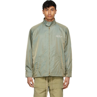 Fear Of God Logo Print Iridescent Twill Jacket In Green Iride