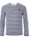Comme Des Garçons Play Embroidered Heart Striped T-shirt In Blue