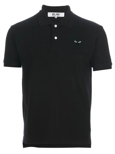Comme Des Garçons Play Embroidered Heart Polo Shirt In Black