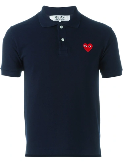 Comme Des Garçons Play Embroidered Heart Polo Shirt In Navy