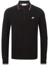 Moncler Logo Patch Long-sleeve Polo Shirt In Black