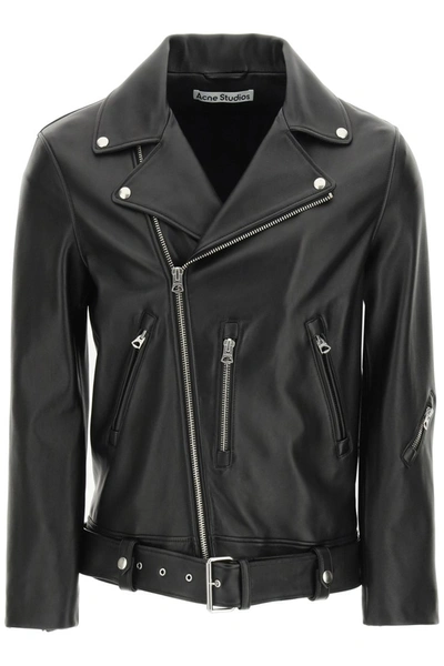 Acne Studios Leather Biker Jacket In Slate Grey