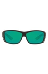 Costa Del Mar 61mm Rectangle Sunglasses In Black Green Polarized Plastic