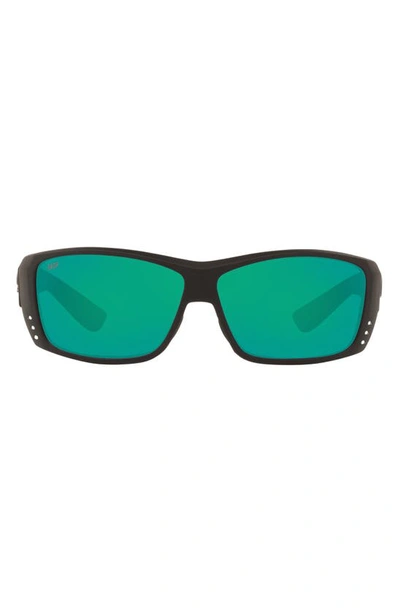 Costa Del Mar 61mm Rectangle Sunglasses In Black Green Polarized Plastic