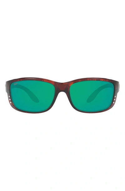 Costa Del Mar 61mm Polarized Wraparound Sunglasses In Tortoise Polarized Plastic