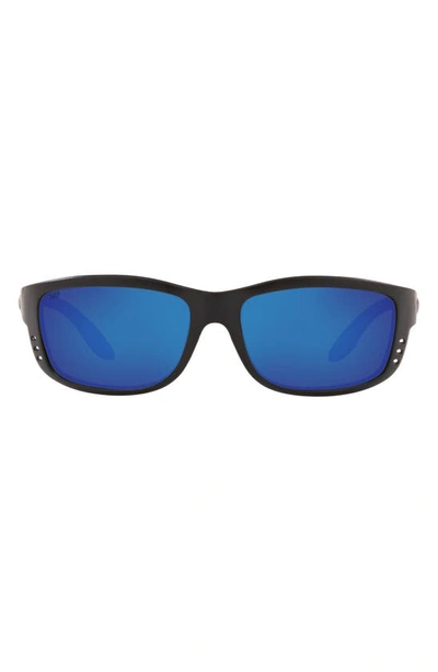 Costa Del Mar 61mm Polarized Wraparound Sunglasses In Black Blue Polarized Plastic