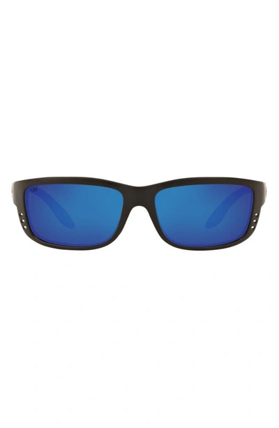 Costa Del Mar 61mm Polarized Wraparound Sunglasses In Black Blue Polarized Glass