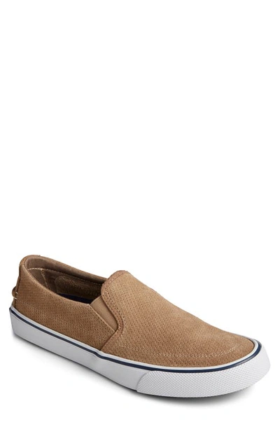 Sperry Men's Striper Ii Twin Gore Perforated Suede Slip-on Trainers Men's Shoes In Taupe