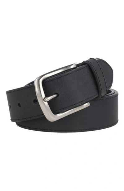 Allsaints Men's Rivet Rounded Buckle Stitched Trim Leather Belt In Black/dull Nickel