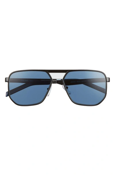 Prada 58mm Aviator Sunglasses In Black/ Blue/ Dark Blue