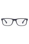 Emporio Armani 53mm Or 55mm Rectangular Optical Glasses In Matte Blue