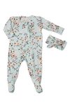 Baby Grey By Everly Grey Print Footie & Headband Set In Cloud Blue