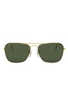 Ray Ban 58mm Rectangle Aviator Sunglasses In Gold/ Dark Green