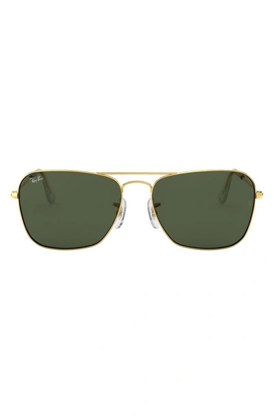 Ray Ban 58mm Rectangle Aviator Sunglasses In Gold/ Dark Green