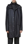Rains Waterproof Hooded Long Rain Jacket In Black