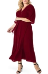 Standards & Practices Short Sleeve Wrap Maxi Dress In Deep Red