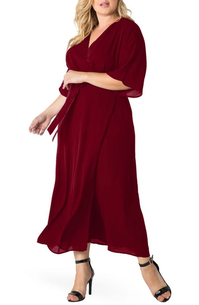 Standards & Practices Short Sleeve Wrap Maxi Dress In Deep Red