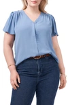 Vince Camuto Flutter Sleeve Rumple Satin Blouse In Canyon Blue