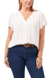 Vince Camuto Flutter Sleeve Rumple Satin Blouse In New Ivory