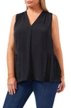 Vince Camuto Ruffle Hem Rumple Satin Top In Rich Black