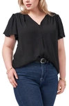 Vince Camuto Flutter Sleeve Rumple Satin Blouse In Rich Black