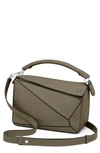 Loewe Small Puzzle Leather Shoulder Bag In Khaki Green