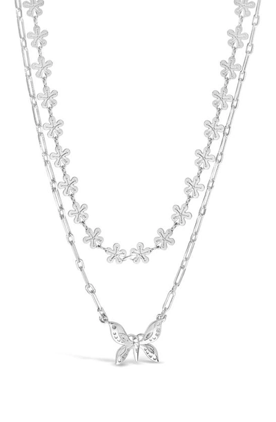 Sterling Forever Butterfly & Daisy Chain Layered Necklace In Grey