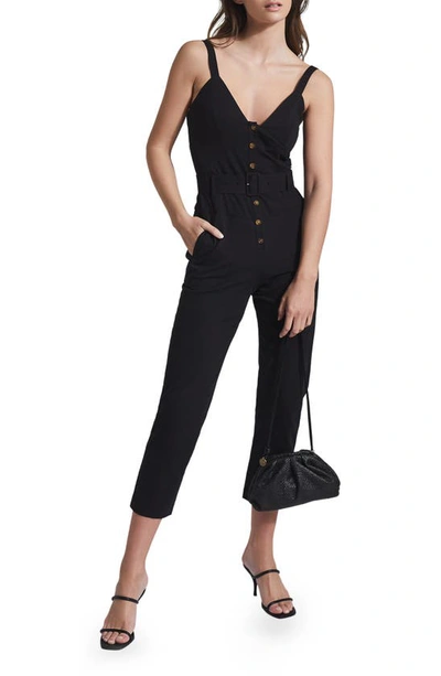 Reiss Sola Sleeveless Cotton Blend Jumpsuit In Sola Black