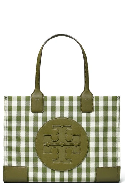 Tory Burch Mini Ella Recycled Tote In Leccio / New Ivory Gingham