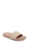 Jimmy Choo Fitz Faux-pearl Embellished Canvas Slides In Pink