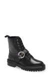 Jimmy Choo Cora Crystal Buckle Combat Boot In Black