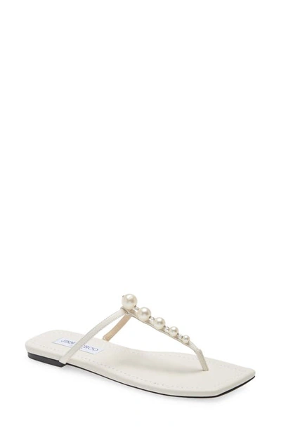 Jimmy Choo Alaina Faux Pearl-embellished Leather Sandals In Latte White