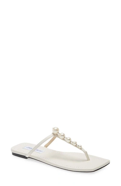 Jimmy Choo Alaina Faux Pearl-embellished Leather Sandals In Latte/white